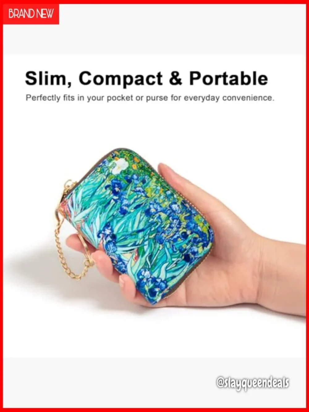 Slim RFID Blocking Leather Wallet with Keychain, 10 Card Slots